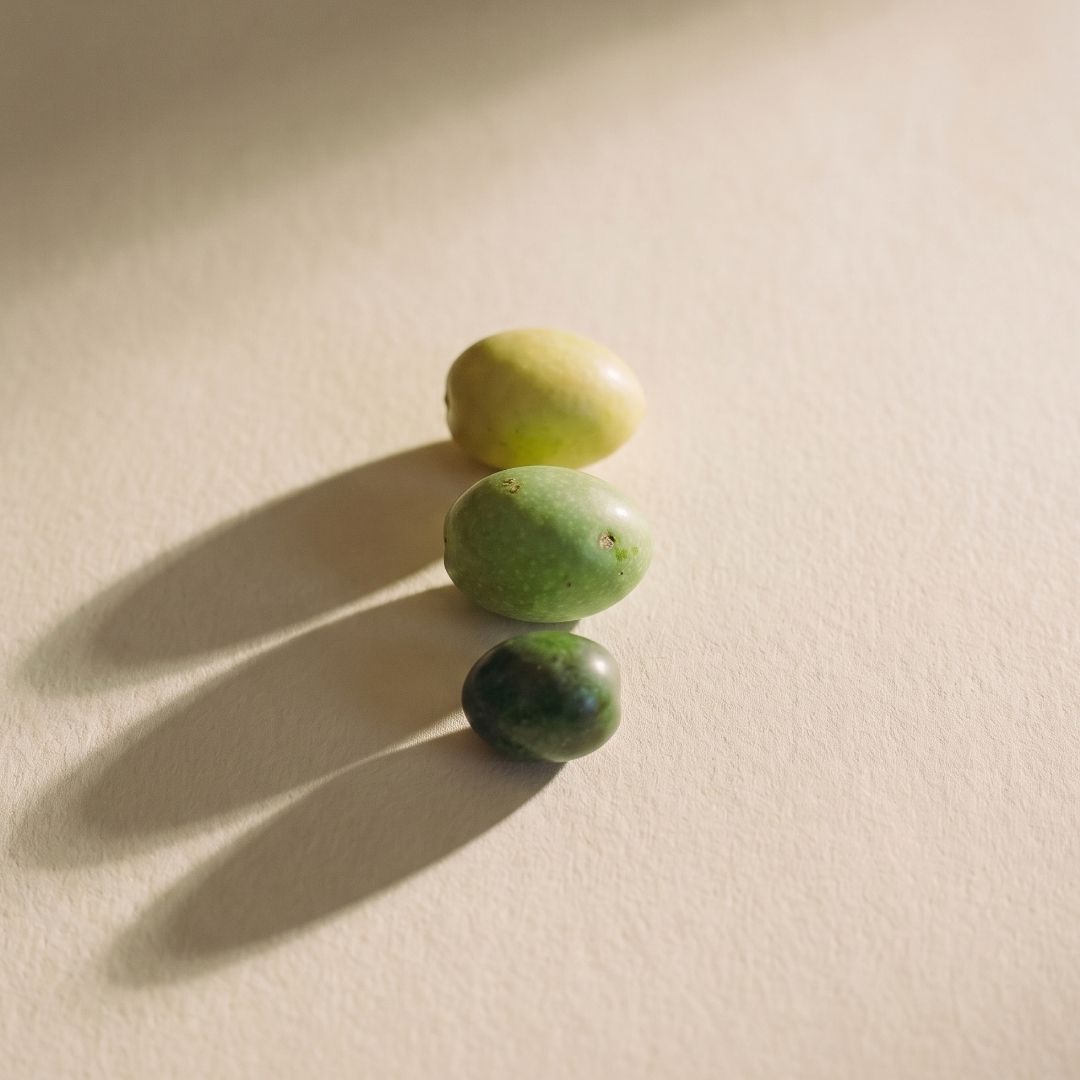 オリーブの実とオリーブオイルの写真
